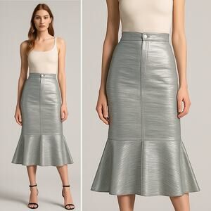 RETROFETE Trumpet Mermaid Skirt Blue Gold Metallic Pockets Zip Club Medium NEW